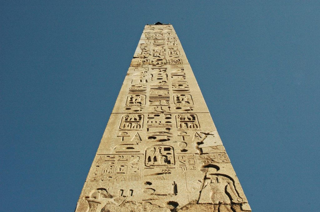 Egyptian granite obelisk hieroglyphics image