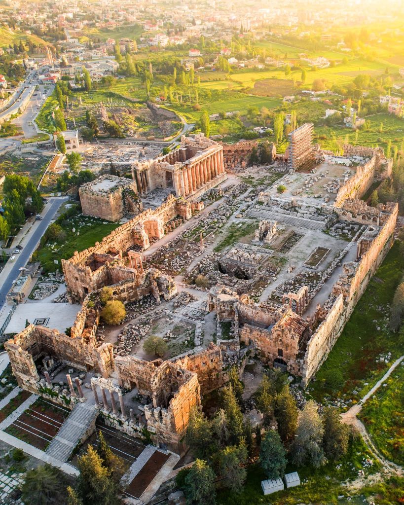 Baalbek Temple Ruins - looking from overhead to the southwest